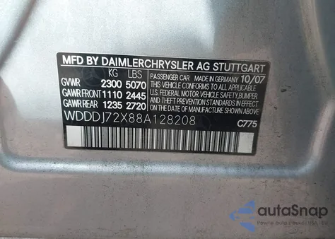 2008 Mercedes-Benz Cls 550 from USA, damaged, VIN WDDDJ72X88A128208